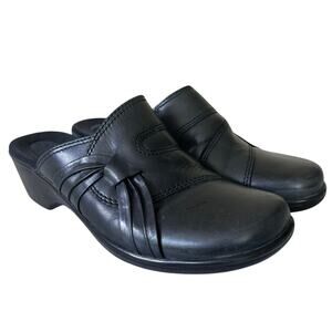 Clarks bendable mule clog leather wedge kitten heel comfort slip on classic 8.5